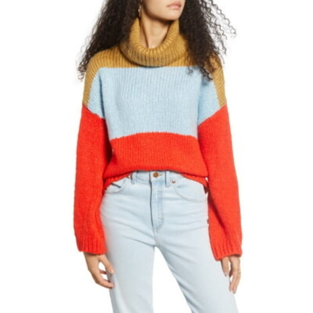 Woven Heart Women’s Colorblock Turtleneck Sweater Long Sleeve Knit Size Small